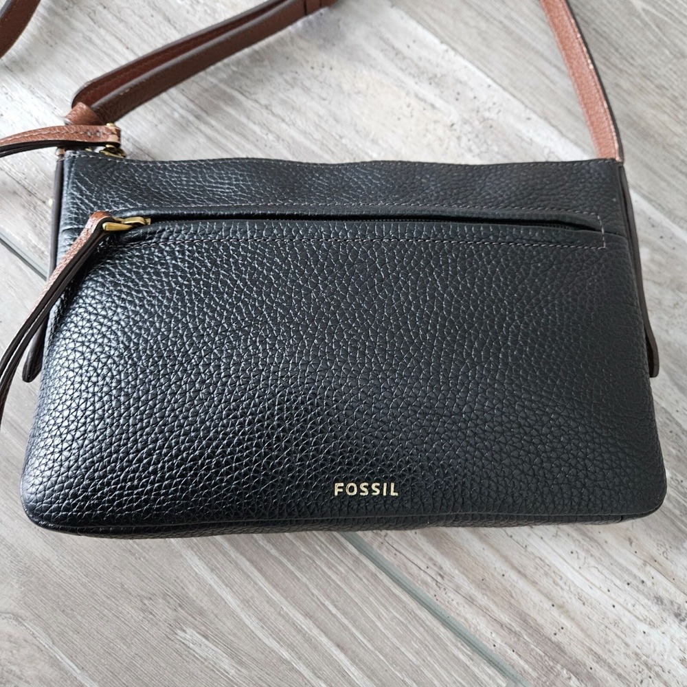 Fossil Black Leather Crossbody Bag With Adjustable Strap Vintage Purse Small